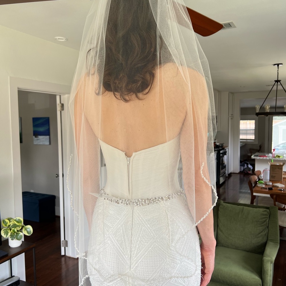 Wedding separates: tulle corset top with boning, fully beaded skirt, veil - Picture 4 of 15